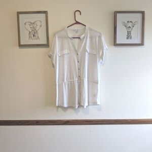 Calvin Klein White Button Down Waist Tie Top Shirt Size Large